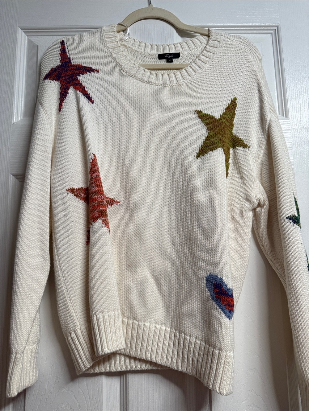 Rails Cream Knit Sweater with Multicolor Stars & Heart
